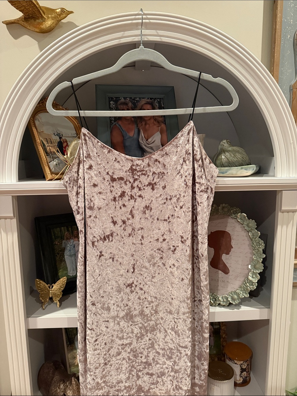 Velvet Spaghetti Strap Slip Dress in mocha